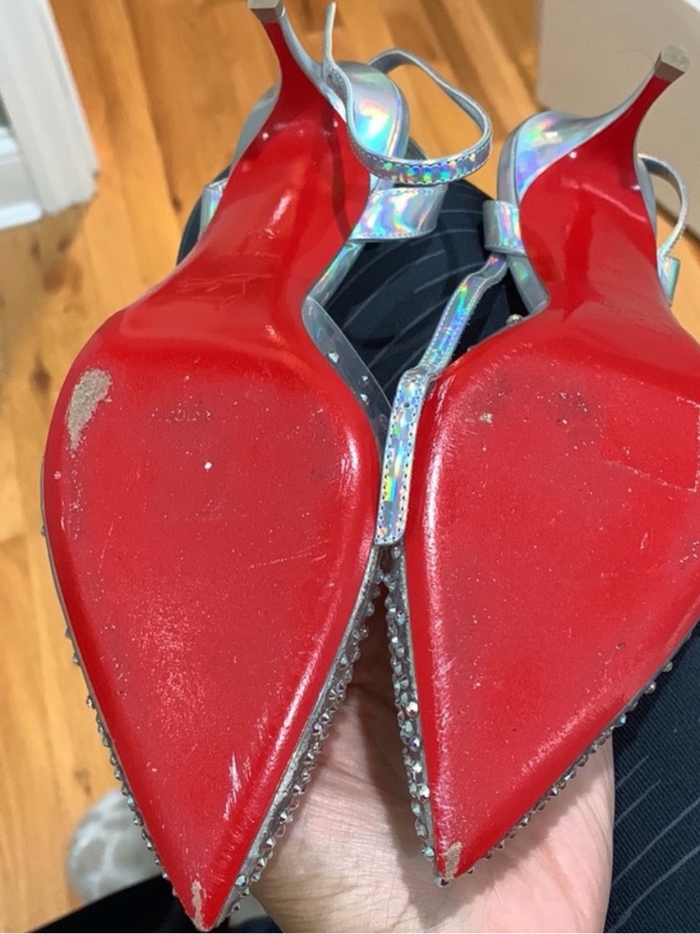 Authentic Christian Louboutin spikaqueen laser silver heels - Picture 6 of 7